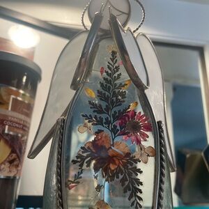 Vintage Stained Glass Angel Floral Votive Candle Holder